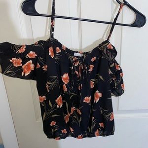 Black and pink floral strapped crop top